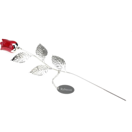 Personalised Engraved Silver Plated Red Rose - 32cm