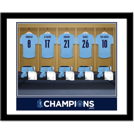 Personalised Manchester City FC Premier League Champions 2021 Dressing Room Framed Print