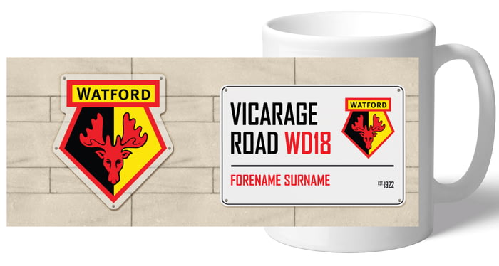 Personalised Watford FC Vicarage Road Street Sign Mug from Go Find A Gift