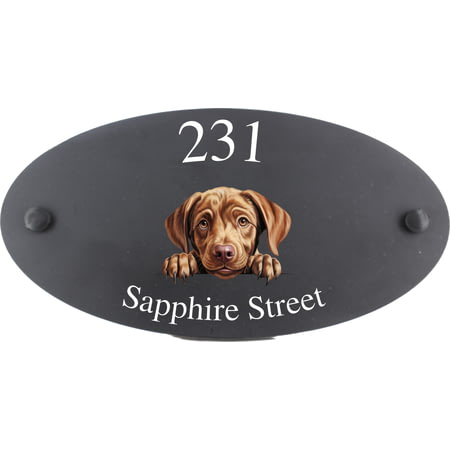 Personalised Labrador Retriever Dog Motif Oval Slate House Sign Plaque 25x13cm