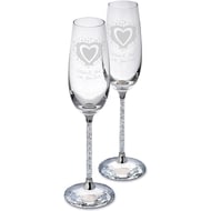 Personalised Vintage Heart Diamante Glass Champagne Flutes
