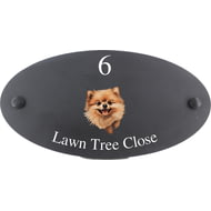 Personalised Pomeranian Dog Motif Oval Slate House Sign Plaque 25x13cm