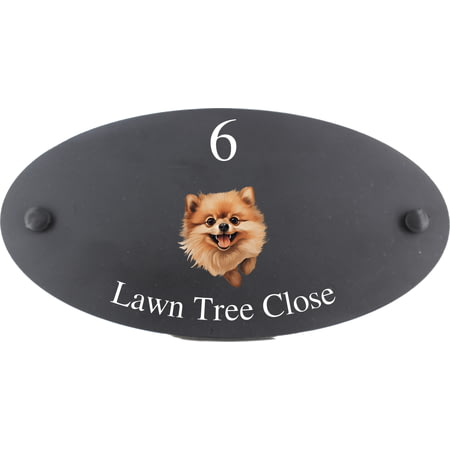 Personalised Pomeranian Dog Motif Oval Slate House Sign Plaque 25x13cm