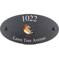 Personalised Robin Bird Motif Oval Slate House Sign Plaque 25x13cm