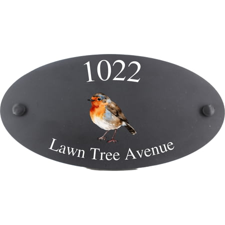 Personalised Robin Bird Motif Oval Slate House Sign Plaque 25x13cm