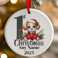 Personalised 1st Christmas Grey Puppy Dog Ceramic Hanging Tree Decoration - 7cm