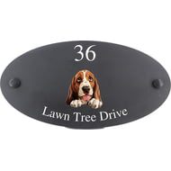 Personalised Basset Hound Dog Motif Oval Slate House Sign Plaque 25x13cm