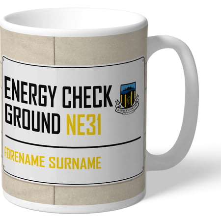 Personalised Hebburn Town FC Energy Check Ground Street Sign Mug