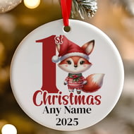 Personalised 1st Christmas Red Fox Ceramic Hanging Tree Decoration - 7cm