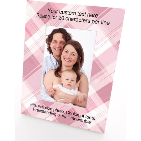 Personalised Pink Tartan Pattern 4x6" Wooden Portrait Photo Frame