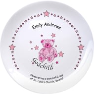 Personalised Teddy & Stars Pink Godchild 8" Ceramic Plate