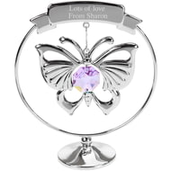 Personalised Engraved Crystocraft Hanging Butterfly Ornament with Purple Crystal