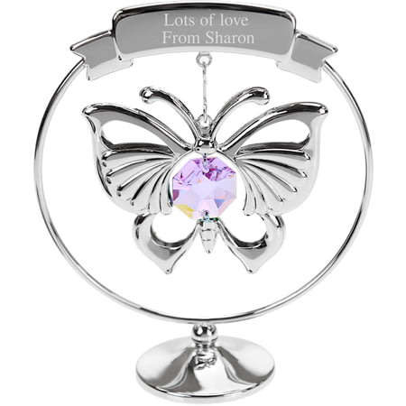 Personalised Engraved Crystocraft Hanging Butterfly Ornament with Purple Crystal