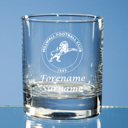 Personalised Millwall FC Crest Bar Line Old Fashioned Whisky Tumbler