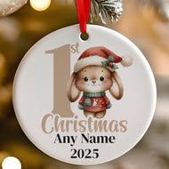 Personalised 1st Christmas Cute Bunny Rabbit  Ceramic Hanging Tree Decoration - 7cm