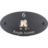 Personalised Double Owl Bird Motif Oval Slate House Sign Plaque 25x13cm