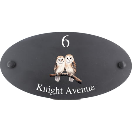 Personalised Double Owl Bird Motif Oval Slate House Sign Plaque 25x13cm