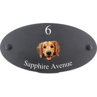 Personalised Golden Retriever Dog Motif Oval Slate House Sign Plaque 25x13cm