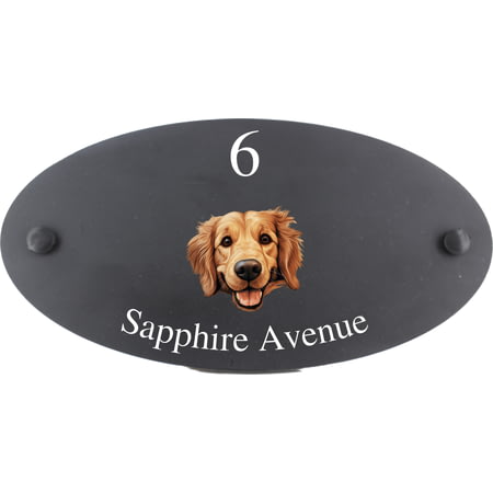 Personalised Golden Retriever Dog Motif Oval Slate House Sign Plaque 25x13cm