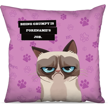 Personalised Grumpy Cat - Grumpy Is My Job Pink Cushion - 45x45cm