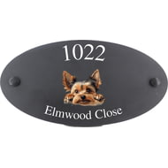 Personalised Yorkshire Terrier Dog Motif Oval Slate House Sign Plaque 25x13cm