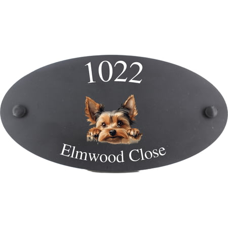 Personalised Yorkshire Terrier Dog Motif Oval Slate House Sign Plaque 25x13cm