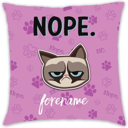 Personalised Grumpy Cat Emoji - Nope Cushion Pink - 45x45cm