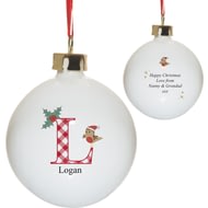 Personalised Initial Robin Christmas Tree Ceramic Bauble