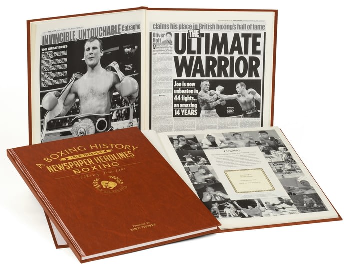 Personalised Sports Book Boxing Newspaper Book Black Leather Cover Gift Boxed 