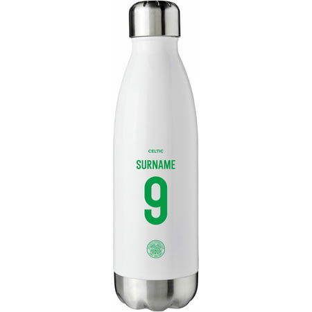 Personalised Celtic FC Back Of Shirt White Insulated Water Bottle