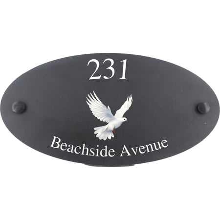 Personalised Dove Bird Motif Oval Slate House Sign Plaque 25x13cm