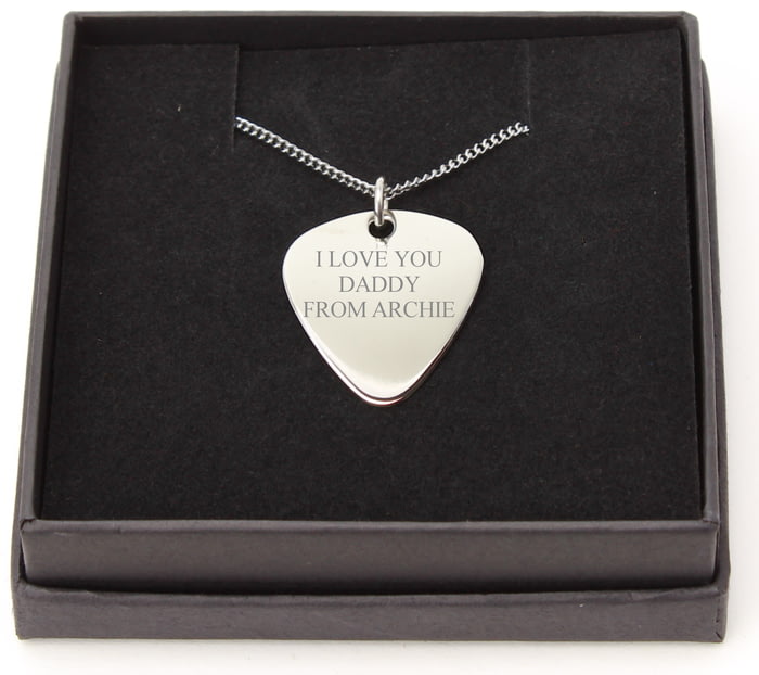 Engraved guitar deals pick necklace