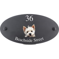 Personalised West Highland White Terrier Dog Motif Oval Slate House Sign Plaque 25x13cm