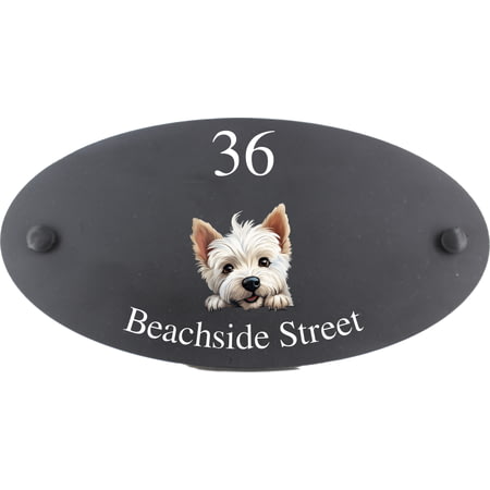 Personalised West Highland White Terrier Dog Motif Oval Slate House Sign Plaque 25x13cm