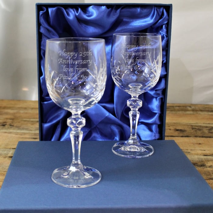 Personalised Crystal Wine Glasses In Presentation Box from Go Find A Gift