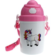 Personalised Girls Pink Unicorn Plastic Drinking Bottle With Popup Lid and Straw