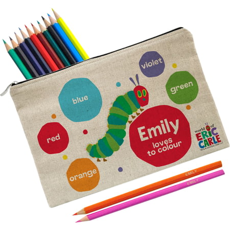 Personalised Very Hungry Caterpillar Loves To Colour Pencil Case