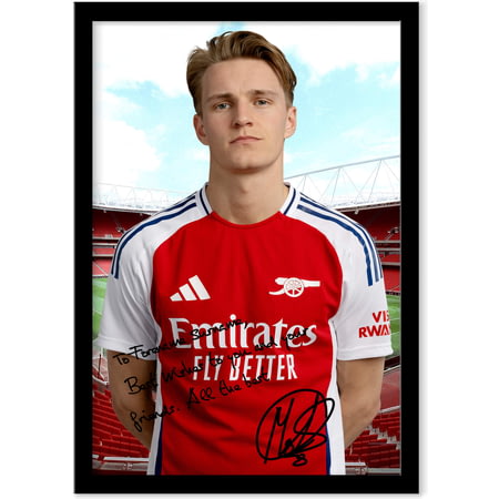 Personalised Arsenal FC Martin Ødegaard Autograph A4 Framed Player Photo