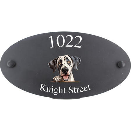 Personalised Great Dane Dog Motif Oval Slate House Sign Plaque 25x13cm