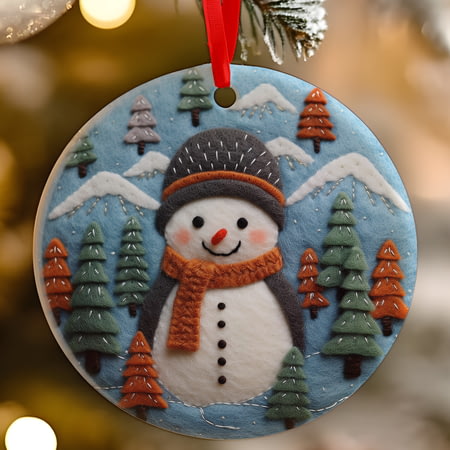Snowman Felt Effect Ceramic Christmas Tree Decoration - 7cm