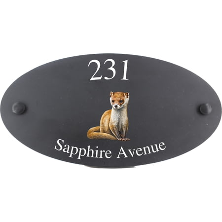Personalised Weasel Wildlife Animal Motif Oval Slate House Sign Plaque 25x13cm
