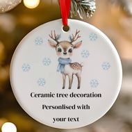 Personalised Blue Christmas Reindeer Ceramic Hanging Tree Decoration - 7cm