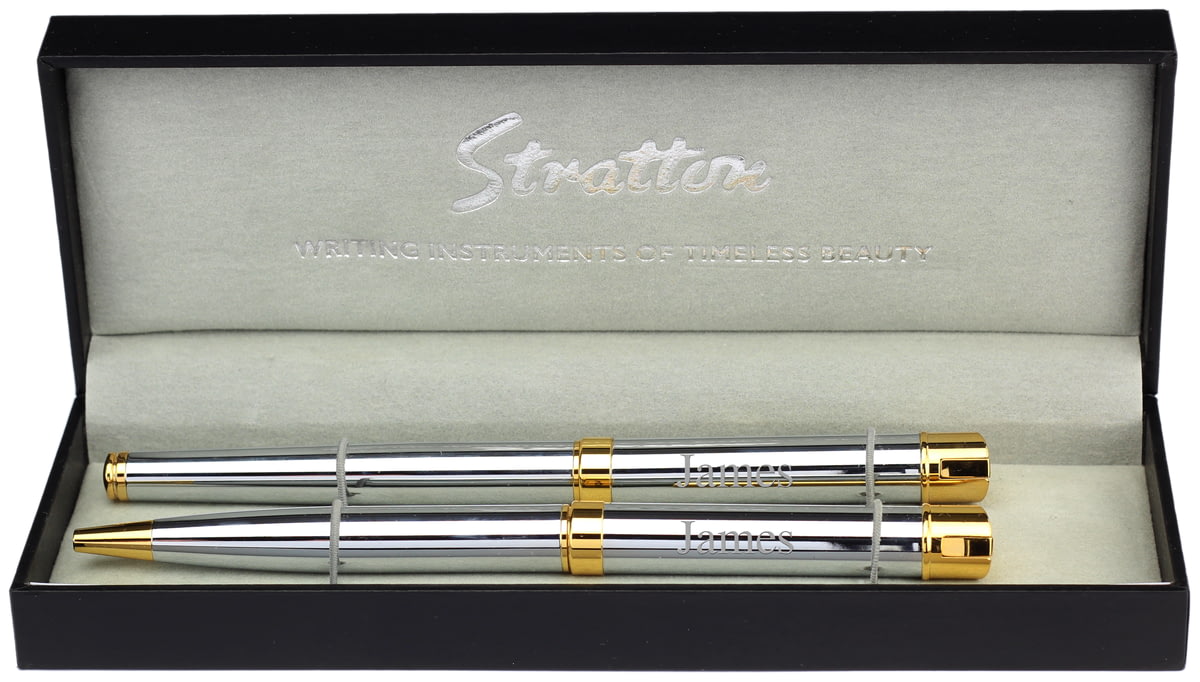 Personalised Two Tone Stratton Roller Ball & Fountain Pen Gift Set