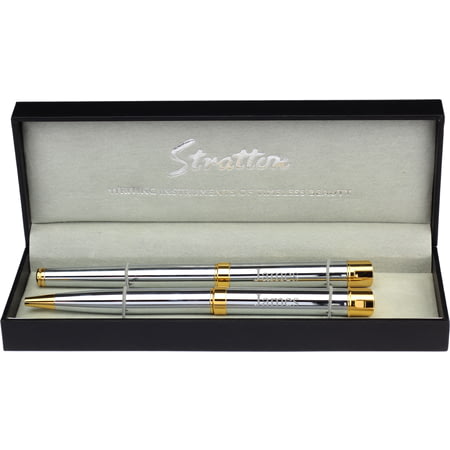 Personalised Stratton Rollerball and Ballpoint Pen Set - Silver and Gold