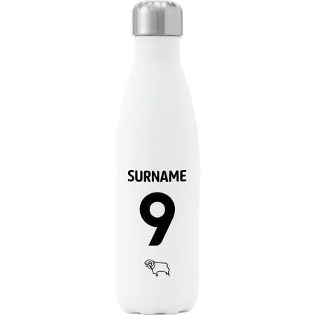 Personalised Derby County Back Of Shirt Insulated Water Bottle - White