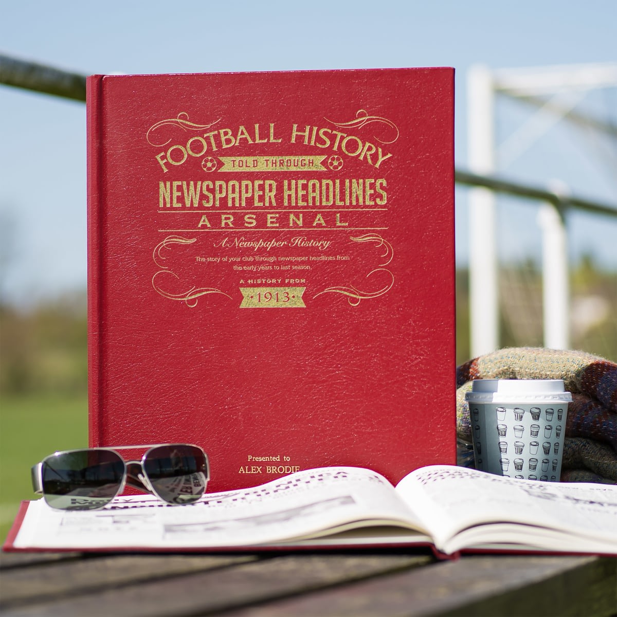 Personalised Arsenal Football Newspaper Book Leather Cover from Go Find A Gift