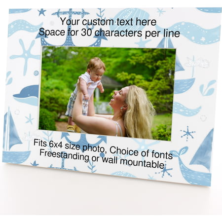 Personalised Nautical Blue Pattern 6x4" Wooden Landscape Photo Frame