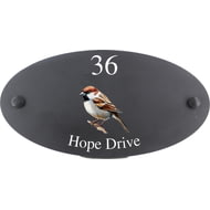 Personalised Sparrow Bird Motif Oval Slate House Sign Plaque 25x13cm