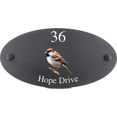 Personalised Sparrow Bird Motif Oval Slate House Sign Plaque 25x13cm
