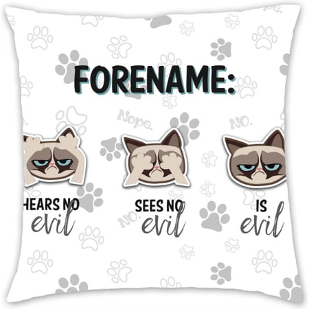 Personalised Grumpy Cat Emoji - Three Wise Cats Cushion Grey - 45x45cm